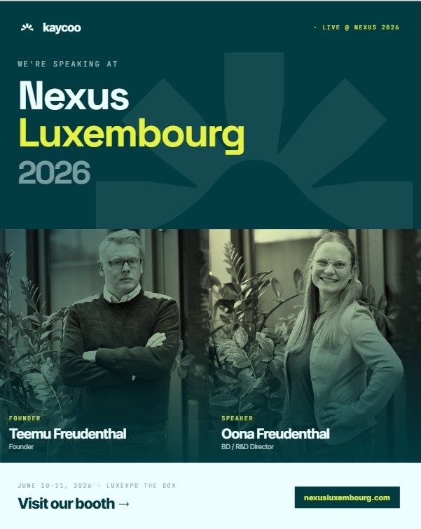 Nexus Luxembourg 2026 — Teemu & Oona Freudenthal speaking at Nexus Luxembourg, LuxExpo The Box, June 2026